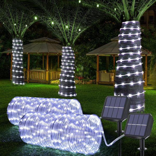 Solar Rope Lights, 2 Pack Total 132ft 400LED Solar String Lights, 8