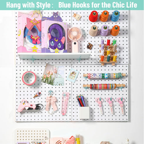 HUHOLE 50PC Pegboard Hooks, 6 Inch Blue Organizer Accessories for 1/4" or 1/8" Pegboard, Garage Tool Storage