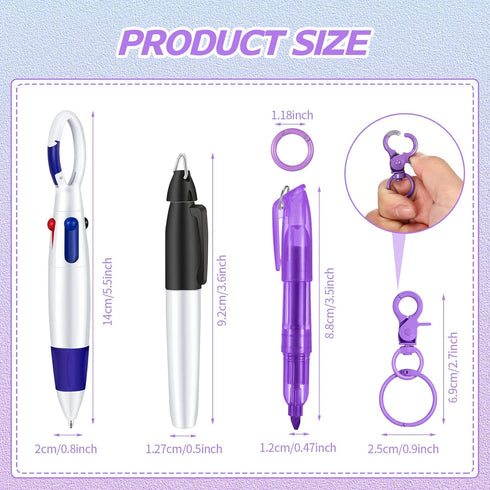 Sabary Mini Highlighter Nurse Pen Pack Set, Pink and Purple Tip Highlighter, 2 Permanent Marker Pens, 2 Retractable