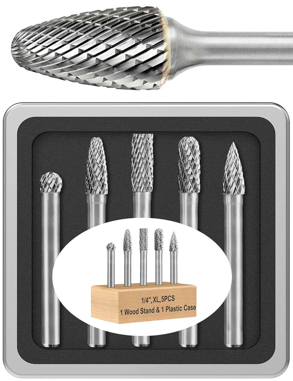 5 Pcs 1/4 Carbide Burr Set, 1/4 Shank Die Grinder Bits for Metal Rotary Tool Attachment, Compatible with Milwaukee