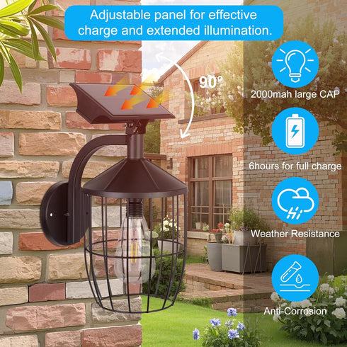11.4" Solar Porch Lights Outdoor - Waterproof Wall Lanterns Solar Lights with Auto On/Off, Large Solar Panel - Exterior