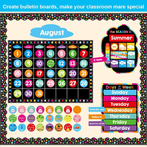Chalkboard Brights Calendar Bulletin Board Set Colorful Classroom Decoration 99 Pcs