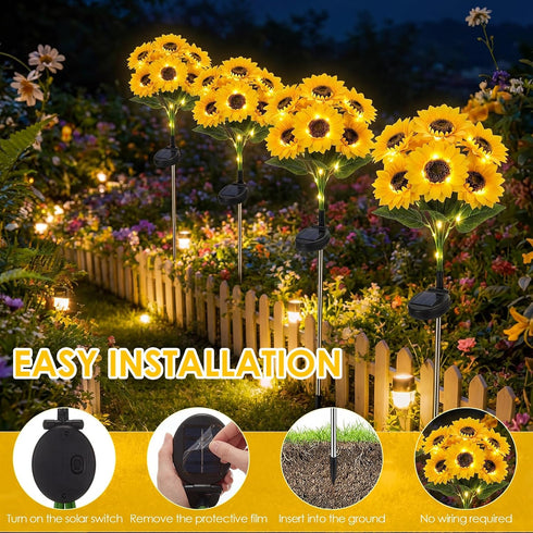 4 Pack 24 45 Ip65 VIHOSE Sunflower Solar Lights with Sunflowers LED Waterproof Outdoor Stake Lights with Upgraded Solar