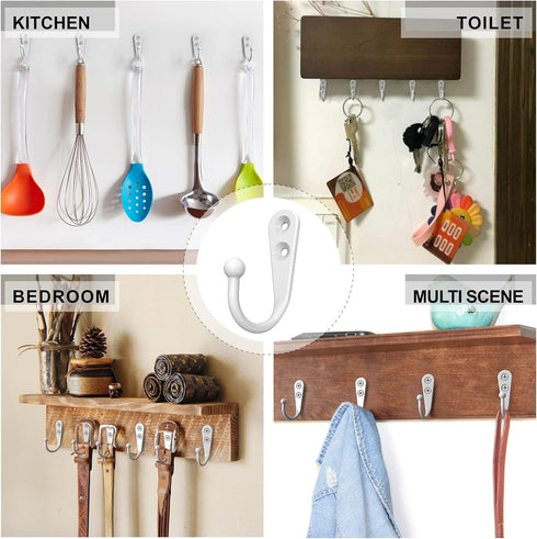 15PCS White Coat Hooks, Robe Hooks, Wall Hooks with 30 Pieces Screws for Towel, Key, Robe, and Coats