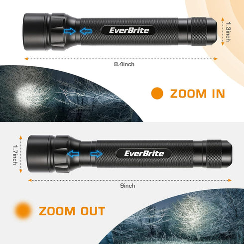 EverBrite Ultra Bright Tactical Flashlight, 600 Lumen Zoomable Focus, 4 Light Modes, Heavy-Duty Aluminum for Camping