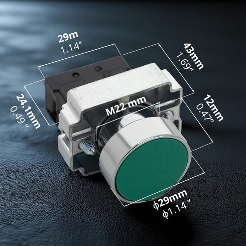 Momentary Push Button Switch with Flat Head, N/O - On/Off Self-Resetting Start Stop Button for Home and Industrial Use