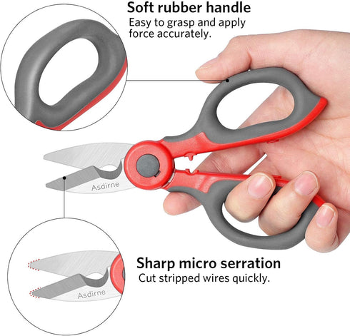 2 Pack Electrician Scissors, Heavy Duty Stainless Steel Blades with Soft Rubber Grip, 6.1 Inch (Gray/Red)