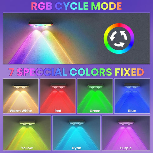 8 Pack 8 IP65 Solar Fence Lights Outdoor - Modes (RGB Cycle/Fixed), Fence Lights Solar Powered for Outside, Waterproof