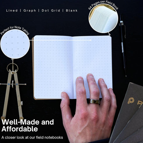 Portage Small Blank Notebook, Black, 3.5 x 5.5 Inches, 64 Pages, Pocket Notebook Journal, Pack of 6