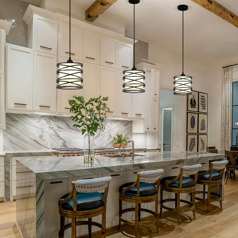 1 Pack Farmhouse Pendant Island Light Fixtures, Metal Hanging Light Fixtures with Fabirc Lighting for Dining Room