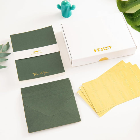 50 Pack Crisky Green Thank You Cards with Envelopes & Stickers Bridal Shower Graduation Thank You Cards Small Business