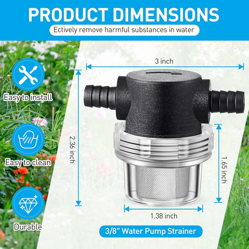 Water Pump Strainer, 3/8 Inch Hose Barb In-Line Filter for 12V DC Water Pump, Twist-On Sprayer