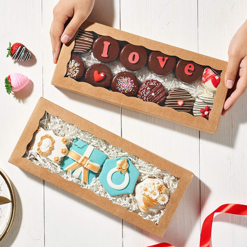 4PCS Premium Kraft Brown Cookie Boxes, 12 x 5 x 1.5 inches Bakery Box for Holiday Cookie Gift Sets