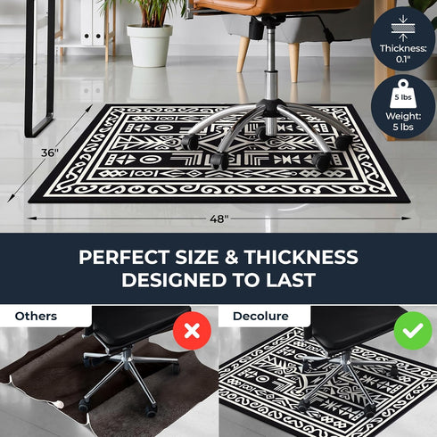 DECOLURE 36"x48" Office Chair Mat for Hardwood Floor, Noise Reducing Anti-Slip Floor Protector, Aztec Tribal Design