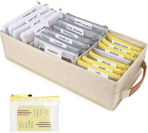 Card Game Storage Kit, Include Storage Box and 16pcs Mesh Zipper Bags, Organizer with Writable Stickers