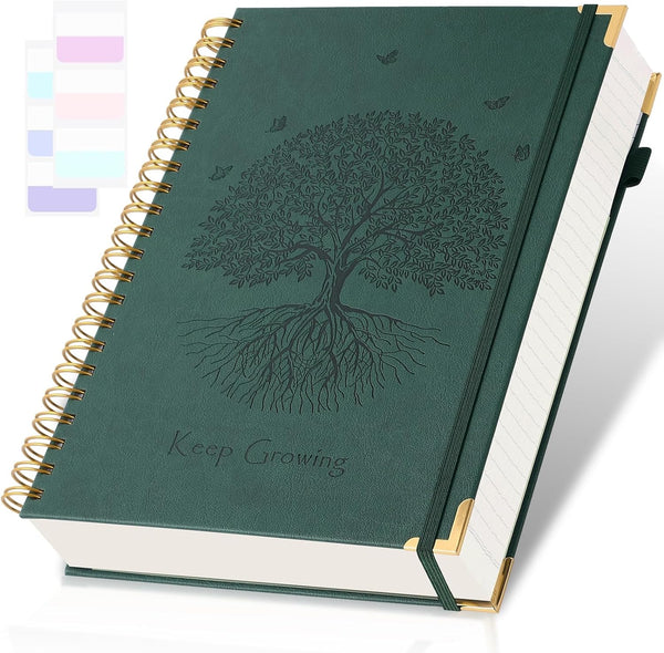 Spiral Notebook, College Ruled, 8.5" x 11", 300 Pages, Leather Journals for Writing, Green, Large Embossed