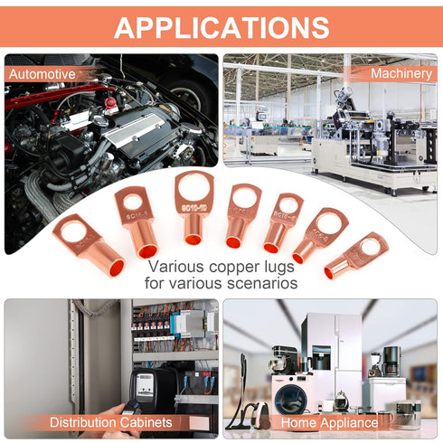 Copper Wire Lugs Terminal Connectors, Used on AWG12 10 8 6 4 2 Cable, 30Pcs Battery Cable Lugs Ends and Heat Shrink