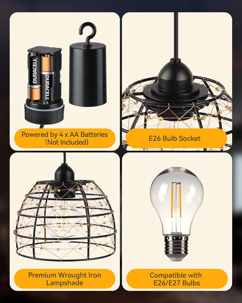 4/6/8 Dimmable Battery Operated Hanging Outdoor Chandelier, H Timer, Bohemian Hanging Shed Gazebo Lights Outdoor