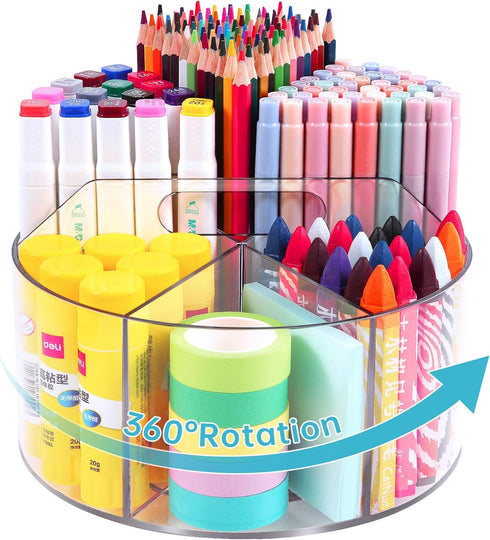 Large Acrylic Pen Holder for Desk, 6 Slots 360-Degree Rotating Marker Organizer for Kids, Caddy Art Supply