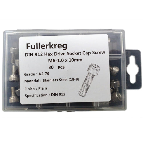 M6-1.0 x 10MM Socket Head Cap Screws, 304 Stainless Steel, Quantity 30