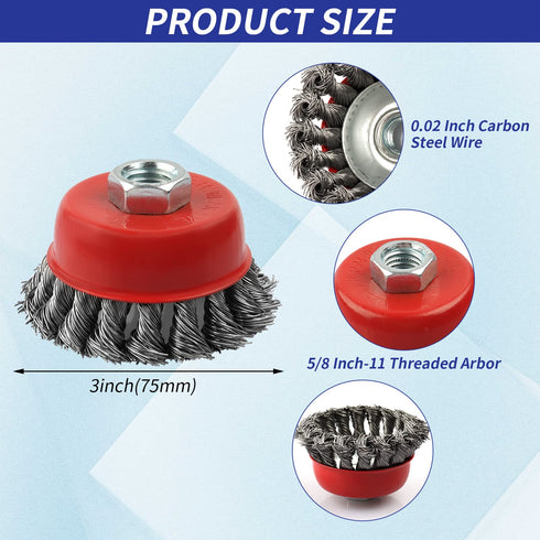 3 Pack Wire Wheel Brush for Angle Grinder, 4 Inch Angle Grinder Wire Wheel, Wire Wheels for 4 1/2 Angle Grinder -5/8 Inch Threaded Arbor ,0.02 Inch Carbon Steel Wire Brush for Angle Grinder