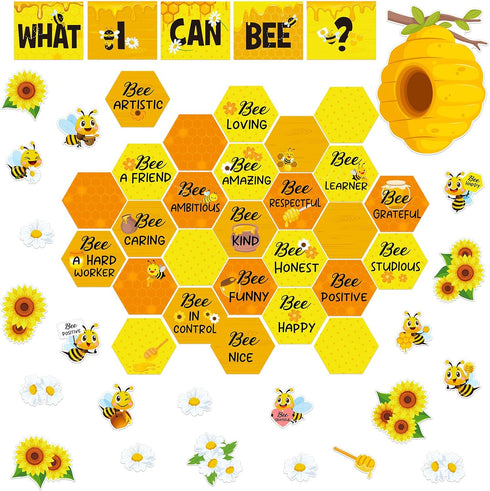 Harloon 54 Pcs Bee Bulletin Board Decorations, Bee Cutouts with Sunflowers and Daisy for Classroom Wall Decor