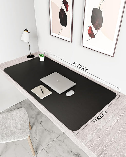 YSAGi Leather Desk Pad Protector, Large Mouse Pad, Non-Slip PU Leather Desk Blotter, Black, 47.2" x 23.6"