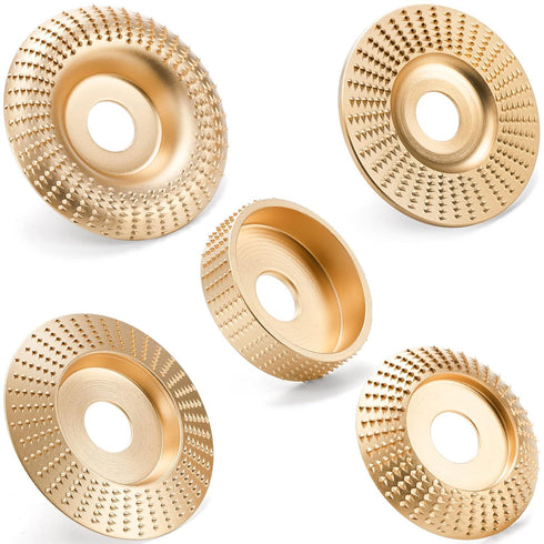 Hedume Set of 5 Wood Carving Disc for 4" or 4 1/2" Angle Grinder, Grinding Wheel Shaping Disc for Wood Cutting