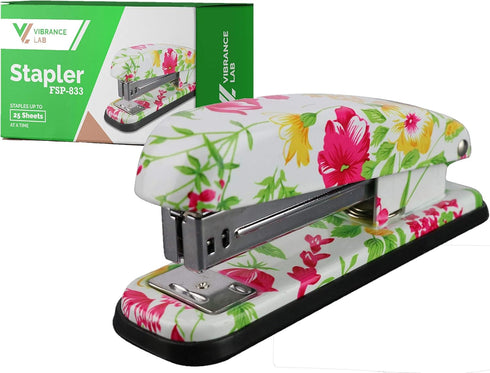 VIBRANZ-LAB Cute Heavy Duty Stapler for Home Office Supplies, Pretty Floral Desk Stapler, Small Hand Stapler