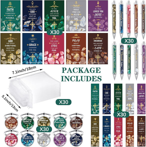 Jetec 150 Bible Verses Gift Set, 30 Christian Bookmarks, Pens, Notebooks, Keychains, Organza Bags for Office Church
