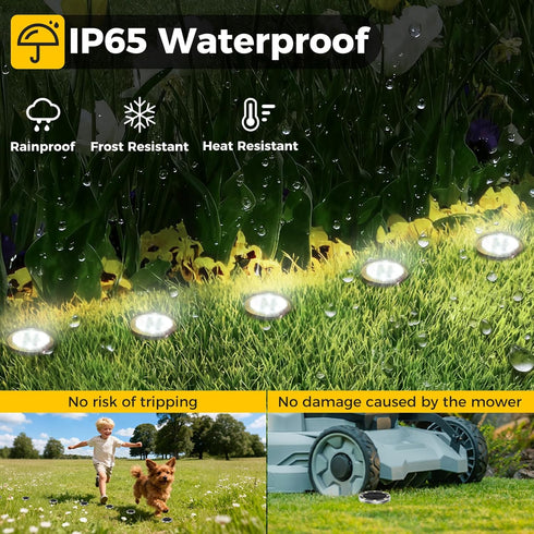 inkgear 6 Pack 8 IP65 Solar Ground Lights Outdoor, LED Mini Flat Solar Disc Lights, Waterproof Pathway Lights Solar