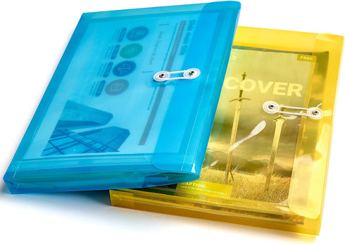 FANWU Plastic Letter Size Envelopes with Button & String Tie Closure, Clear Poly Reusable File Folders for Office