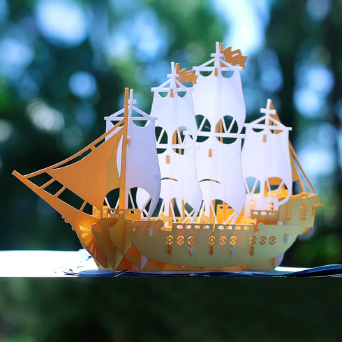 CUTE POPUP Shining Glory Boat Pop Up Card - Premium Handcrafted 3D Nautical Greeting Card for Sailors