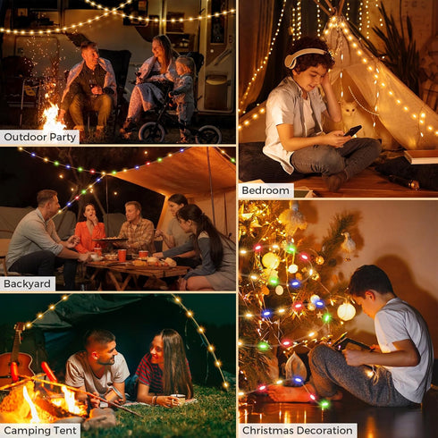 32.8FT 8 Camping String Lights, Quick Storage Rechargeable Tent Lights String with Modes, Hanging Waterproof Portable
