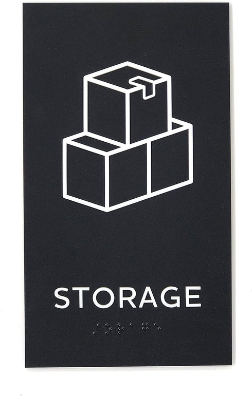 Storage Sign, ADA Compliant Modern Design Door Sign with Grade 2 Braille for Private Area, 3M Double Sided Tape
