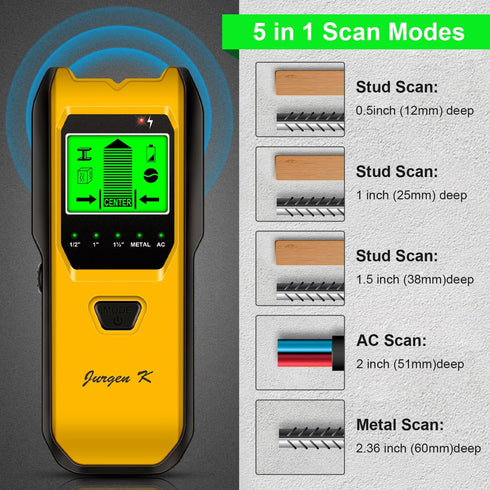 5 1 Stud Finder Wall Scanner, in Multifunction Stud Locator with Upgraded Smart Sensor, HD LCD Display and Audio Alarm