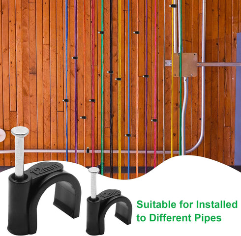 100pcs 1/2" / 12mm Half Clamp J-Hook with Nail, Cable Clips Ethernet Cable Nails Tacks Clips, Black