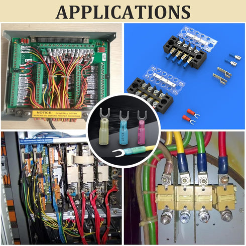 100pcs 16-14 AWG Marine Grade Heat Shrink Fork Connectors, Tinned Copper Heat Shrink Fork Terminals