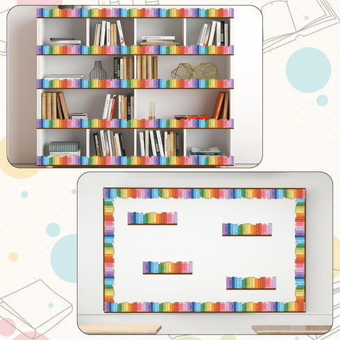 65ft Set BeYumi Colorful Bookshelf Border Trim - Back to School Books Rolled Border Trim Bookshelf Bulletin Board