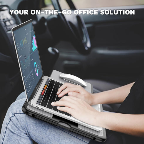AboveTEK Portable Laptop Lap Desk w/Retractable Left/Right Mouse Pad Tray, Non-Slip Heat Shield Tablet Notebook