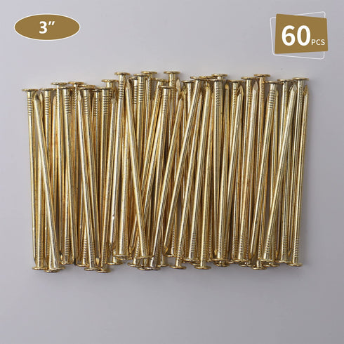 60pcs Gold Hardware Nails, 3 Inches Brass Plated Wall Nails for Hanging and Wood Projects