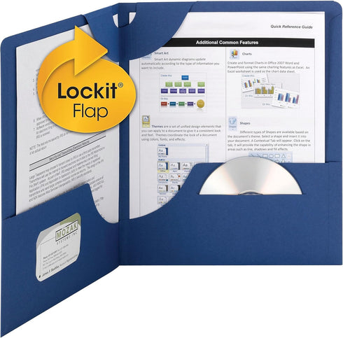 Smead Lockit Two-Pocket Heavyweight Folder, Dark Blue, Letter Size, 25 per Box (87982)