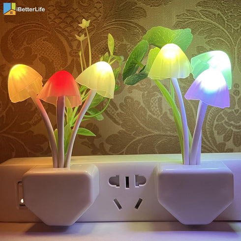 0.6W iBetterLife LED Night Light Smart Sensor Color Changing Plug-in Night Lights for Kids Adults Cute Mushroom Night