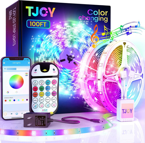 TJOY 100ft Kids Bluetooth LED Strip Lighting, Color Changing Lights for Bedroom, Music Sync RGB LED Light Strip