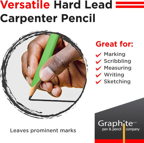 GRAPHITE Hard Lead Carpenter Pencil #2, Industrial Pencil for Wood Working Tools Marking - Pack of 12 PCS