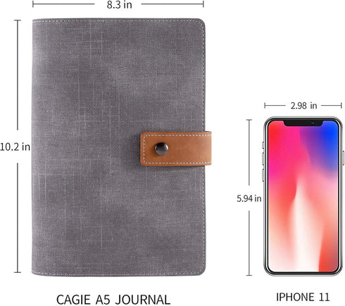 CAGIE A5 Refillable Faux Leather Traveler Notebook Binder, 6 Ring Personal Organizer for Men Women