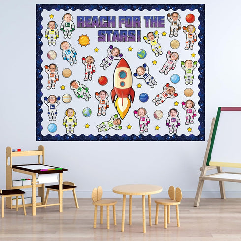 Outer Space Bulletin Board Set - Space Themed Classroom Decoration, Planet, Astronaut, Spacecraft DIY Photo Craft Cutout