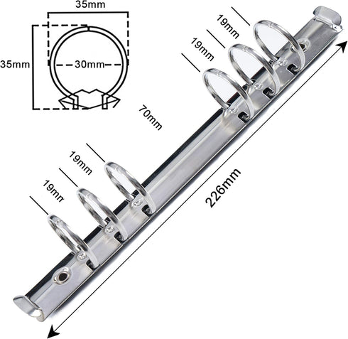Moterm 2 Pieces 6-Hole Ring Binder Mechanisms Replacement Kit for Binder Planners (A5 Size, Silver Color, 30mm) by Moterm