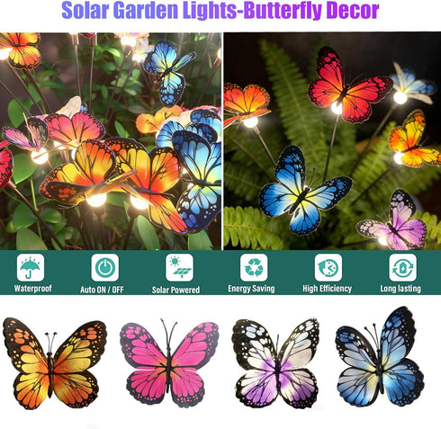 4 Pack 32LED 8 Solar Butterfly Ligths Outdoor Solar Power Garden Lights Firefly Butterfly Swaying Light Modes Realistic