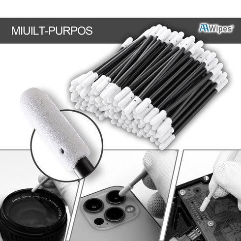 3" Foam Cleaning Swabs, Dual Round Heads (200pcs, Black, 3.2 mm Double Heads, 76 mm Length)